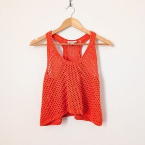 Rebecca Taylor Orange Open Crochet Knit Scoop Neck Cropped Coverup Tank Top